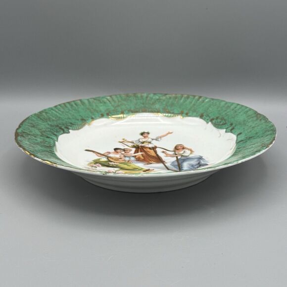 Vtg Unmarked Green Transferware Porcelain Heavenly Choir Decorative Plate Bowl - Picture 7 of 12